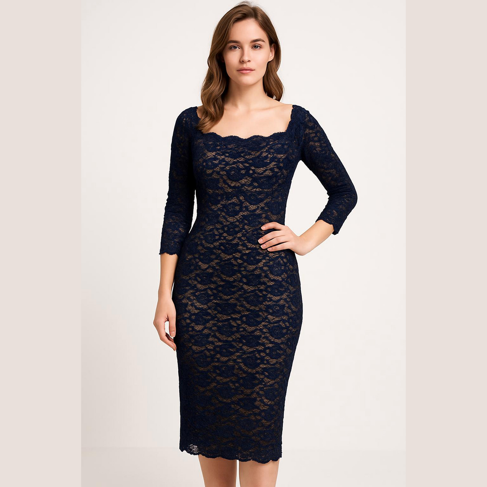 Onyx Nite Blue Lace Glitter Midi Dress